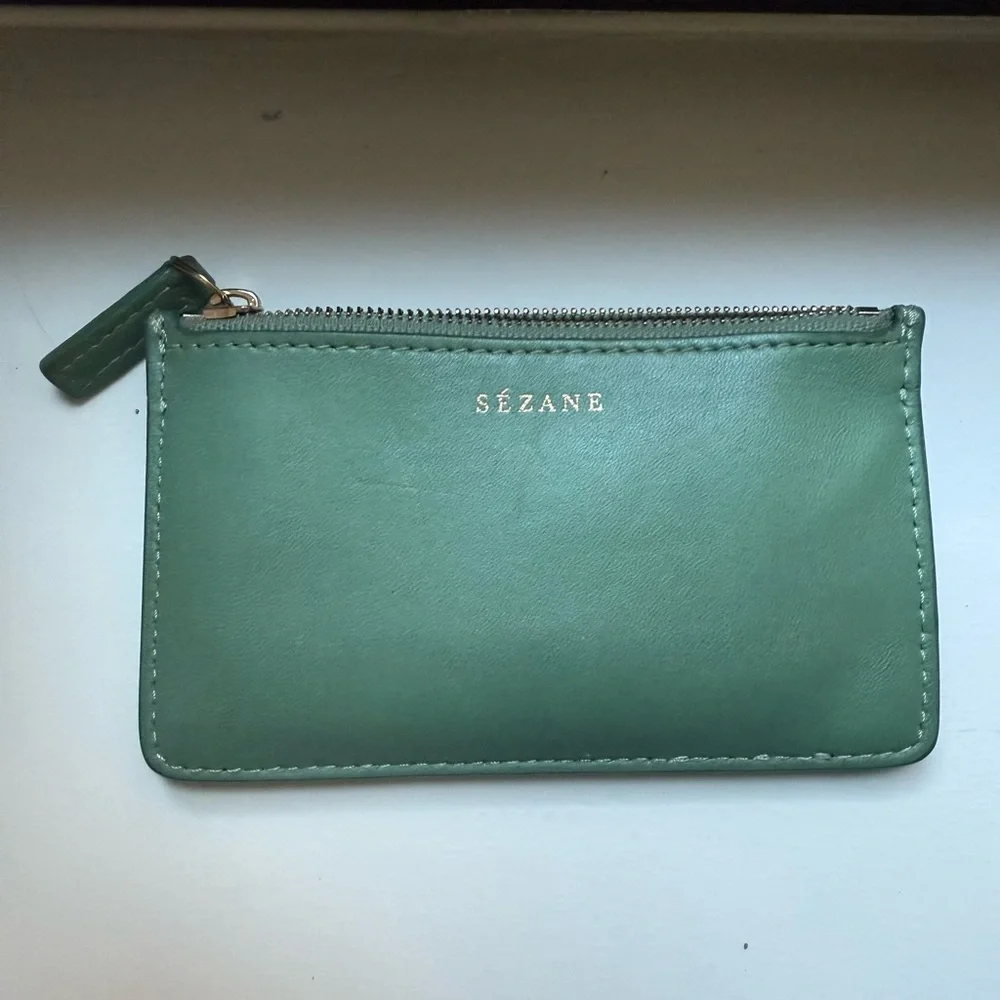 Sézane Green Leather Card & Key Holder